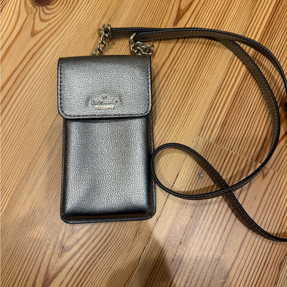 kate spade metallic silver phone crossbody